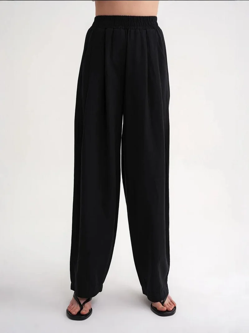 MixRay Black Mixray Straight Fit Linen Pants for Women | Best Price UAE