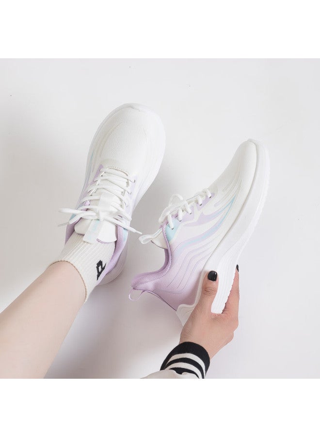 Pull Back Huili Women's Leather Sneakers, Lightweight Casual Soft-soled Shock-absorbing Running Shoes Wxy1550 White Purple 37 - Image 3