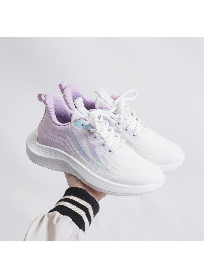 Pull Back Huili Women's Leather Sneakers, Lightweight Casual Soft-soled Shock-absorbing Running Shoes Wxy1550 White Purple 37 - Image 1