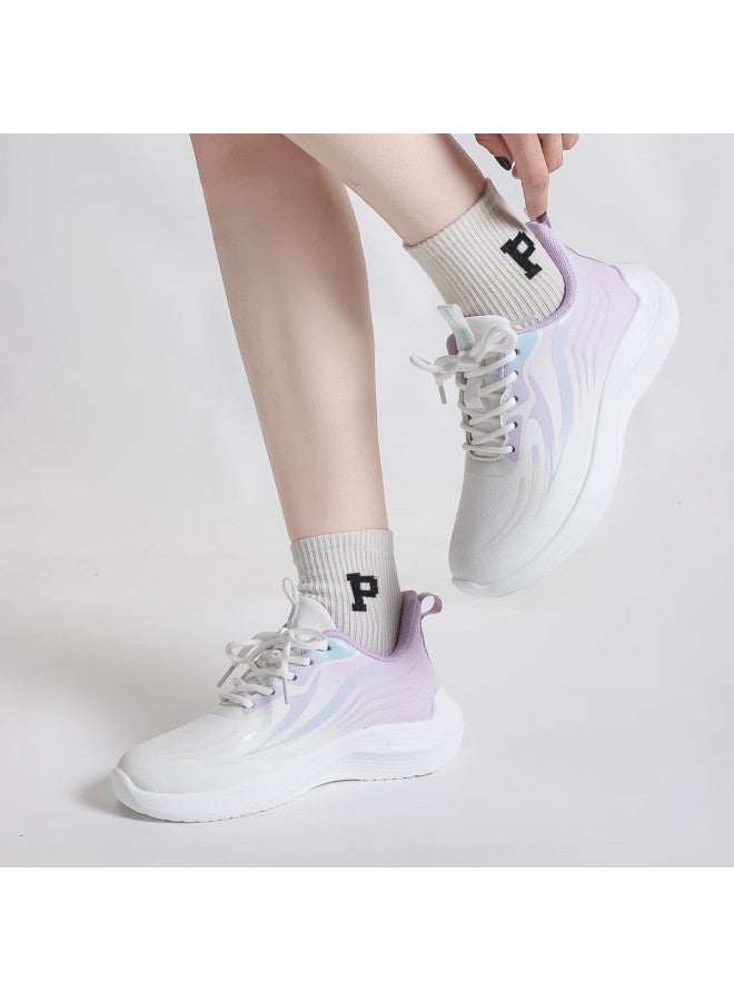 Pull Back Huili Women's Leather Sneakers, Lightweight Casual Soft-soled Shock-absorbing Running Shoes Wxy1550 White Purple 37 - Image 2