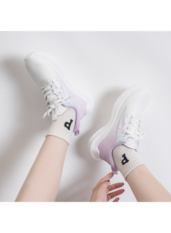 Pull Back Huili Women's Leather Sneakers, Lightweight Casual Soft-soled Shock-absorbing Running Shoes Wxy1550 White Purple 37 - Image 4