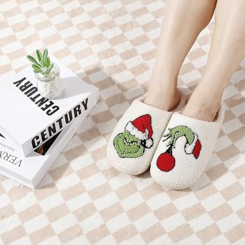 إسكدنيا الصفحة الرئيسية حذاء عيد الميلاد للنساء الرجال، الشتاء حذاء بلوش مع رغوة الذاكرة، فلوفي ناعم انزلاق دافئ على حذاء المنزل - Image 2