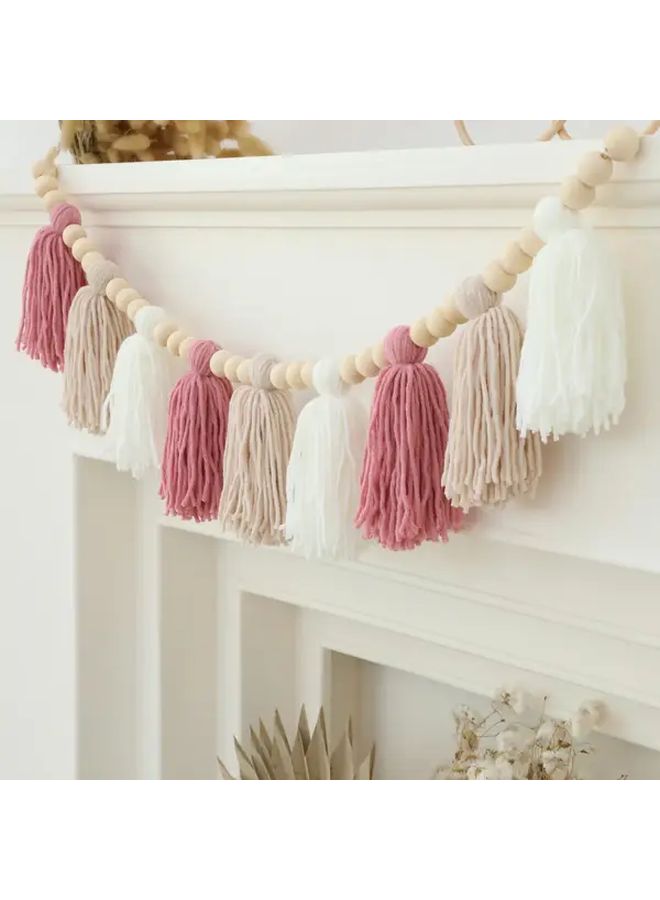 Handmade Boho Tassel Garland Banner Pink Khaki White Room Wall Decor Photo Prop - Image 4