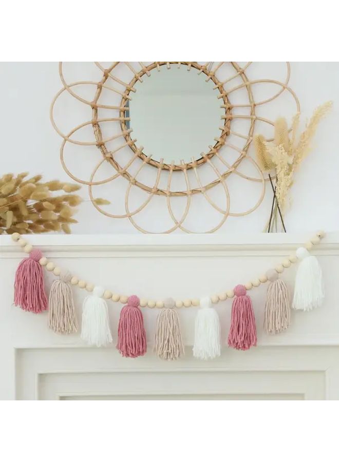 Handmade Boho Tassel Garland Banner Pink Khaki White Room Wall Decor Photo Prop - Image 5