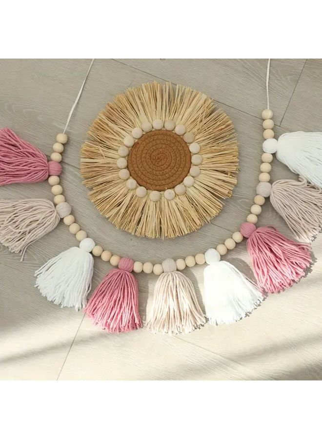 Handmade Boho Tassel Garland Banner Pink Khaki White Room Wall Decor Photo Prop - Image 2