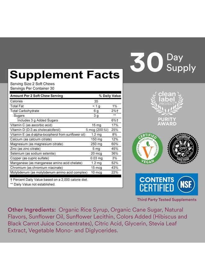 SmartyPants Kids Mineral Chews: Magnesium Citrate & Calcium Supplement with Vitamin D3, Vitamin C, K2, Zinc & Selenium for Immune Support, 60 Count (30 Day Supply) - Image 2