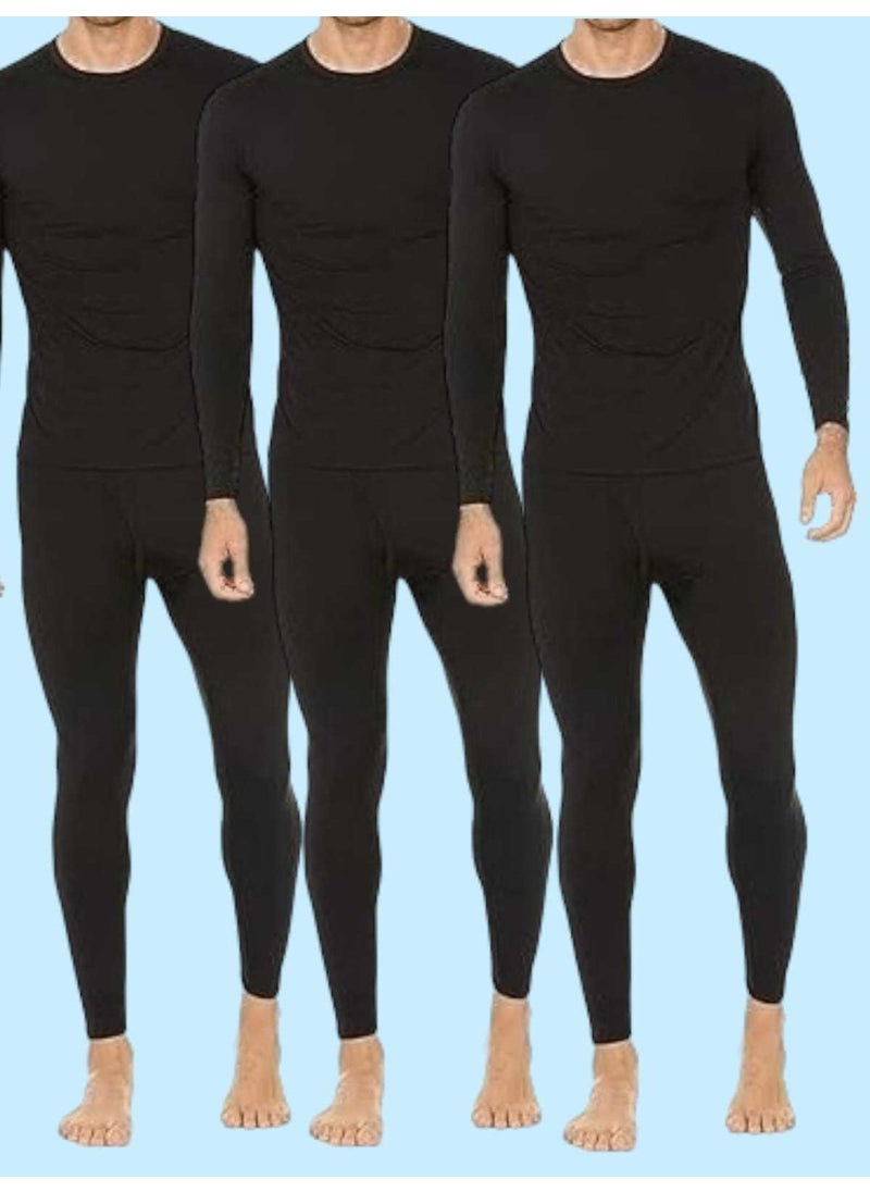 Trenderrs Men's 3-Piece Thermal Bottom and Top Underwear Set 