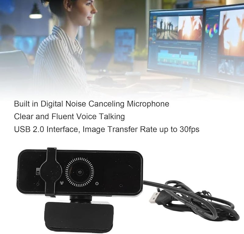 Full HD 1080P Webcam with Noise Cancelling Microphone Rotatable USB 2.0 Wide Angle Computer Camera - Image 4