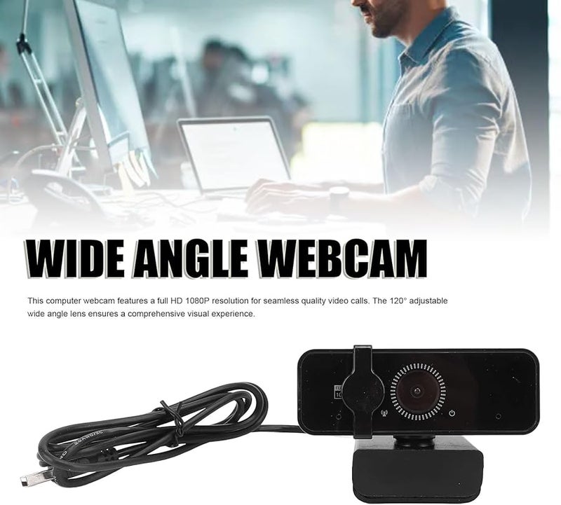 Full HD 1080P Webcam with Noise Cancelling Microphone Rotatable USB 2.0 Wide Angle Computer Camera - Image 3