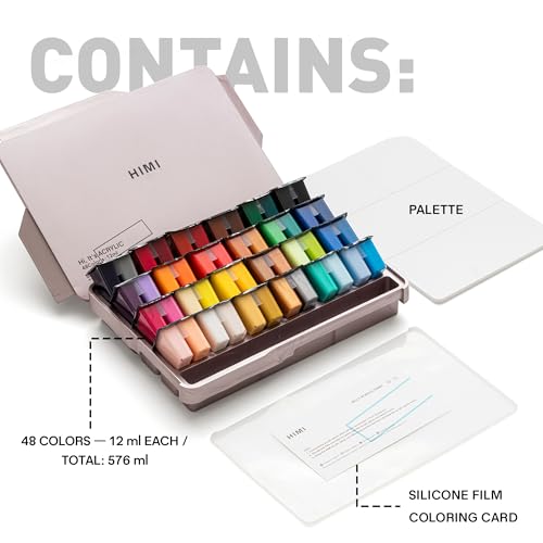 HIMI Twin Cup Jelly Acrylic Paint Set, 48 Colors 12g, High Viscosity, Blendable, Paints on Rocks Crafts Canvas Wood, Fabric, Ceramic & Stone, Art Craft Paints Gifts for Artists Beginners & Painters - Image 3