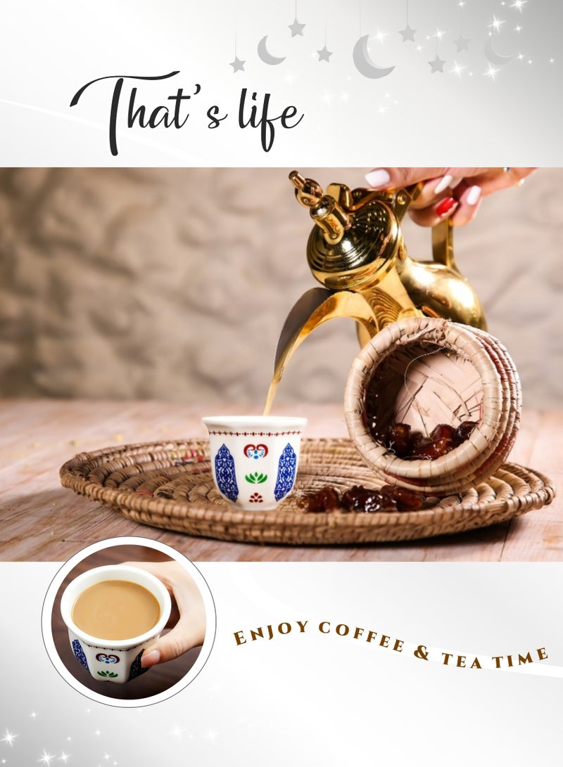 250ml Ceramic Blue Traditional Arabic Coffee Cup Coffee Mug, Cup Wall Thickened,Heat Insulation, Smooth and Delicate Glaze, Microwave Safe,for Espresso, Latte ,Tea. for Kitchen Daily,  Wedding Party,  Hotel Restaurant,Ramadan Gifts - Image 2