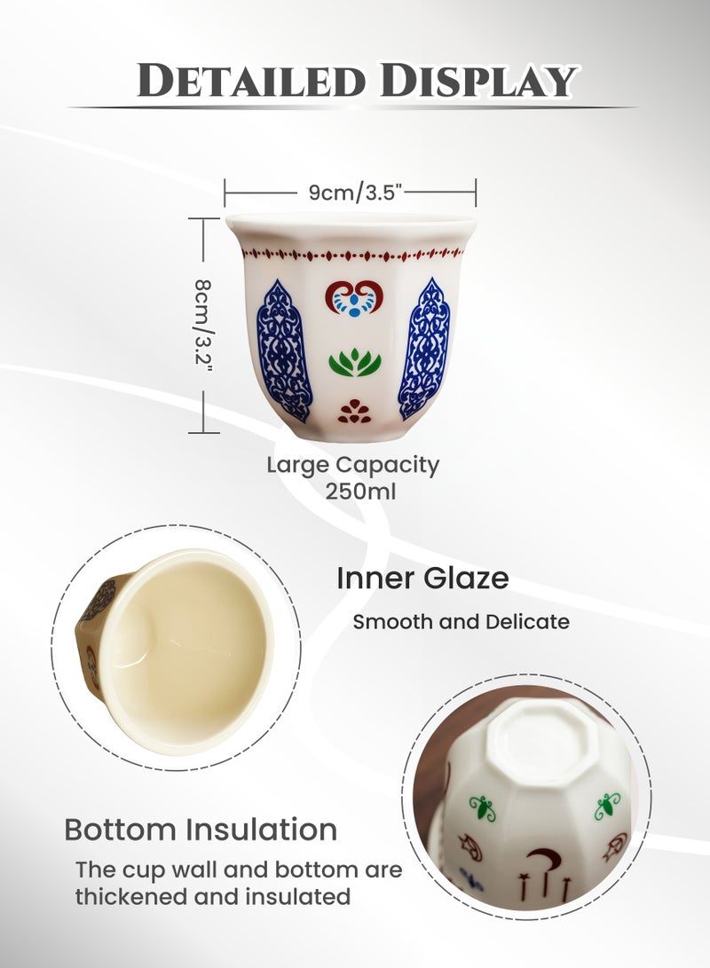 250ml Ceramic Blue Traditional Arabic Coffee Cup Coffee Mug, Cup Wall Thickened,Heat Insulation, Smooth and Delicate Glaze, Microwave Safe,for Espresso, Latte ,Tea. for Kitchen Daily,  Wedding Party,  Hotel Restaurant,Ramadan Gifts - Image 4