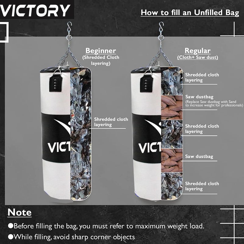 Victory Unfilled Canvas Premium Boxing Punching Bag with Stainless Steel Hanging Chain | Boxing | MMA | Kickboxing | Muay Thai | Karate | Judo | Taekwondo for Men & Women Hanging Bag (3 Feet) - Image 2