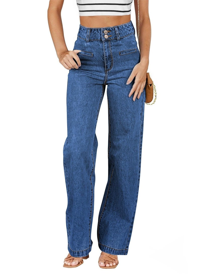 Sidefeel Jeans for Women High Waisted Stretchy Wide Leg Jeans Trendy Straight Leg Loose Denim Pants Bluing Size 2 - Image 1