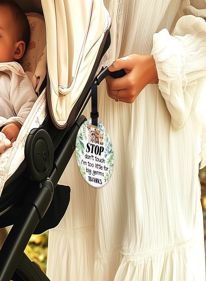 BEUNITONE 2 Pack Do Not Touch Signs Stroller Tag Greenery No Touching Car Seat Cute Animals Theme Stop No Touching Safety Sign for Family PVC Seat Sign Signs-Stroller Tag 5 Inches - Image 5