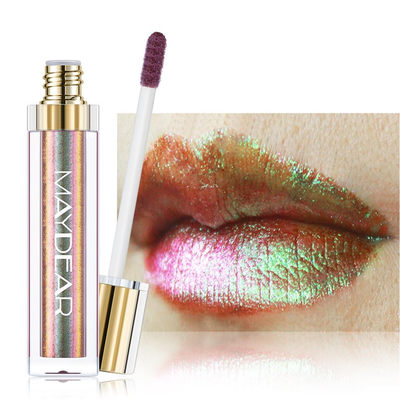 Maydear Chameleon Lipstick, High Pigmented Green Lipstick for Women Metallic Shine Lip Gloss, Full-Coverage Multichrome Long Lasting Rainbow Lip Makeup, Fuchsia Green - Image 2