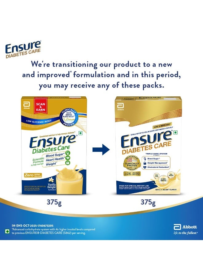 انشور تغذية العناية بمرضى السكري للمساعدة في التحكم في مستويات السكر في الدم 375جم علبة بنكهة الفانيليا الصفراء - Image 3