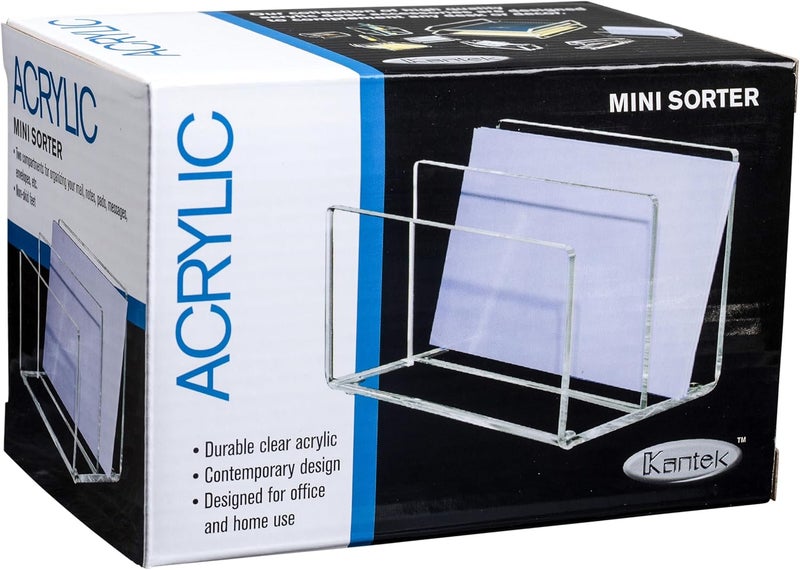 Kantek Clear Acrylic Mini File Sorter - 2 Section File Holder, 6" x 3.8" x 3.9" Desk Organizer with Non-Skid Feet - Image 4