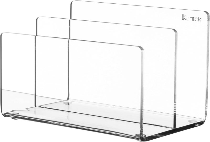 Kantek Clear Acrylic Mini File Sorter - 2 Section File Holder, 6" x 3.8" x 3.9" Desk Organizer with Non-Skid Feet - Image 1