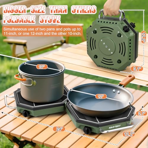 Haoteey Camping Stove Propane Two Burner, 34000BTU Foldable Camp Stove Gas Propane Burners for Outdoor Cooking, Portable Stoves Gas Burners with Windsheild, Carrying Bag, Grates, Regulator - Image 3