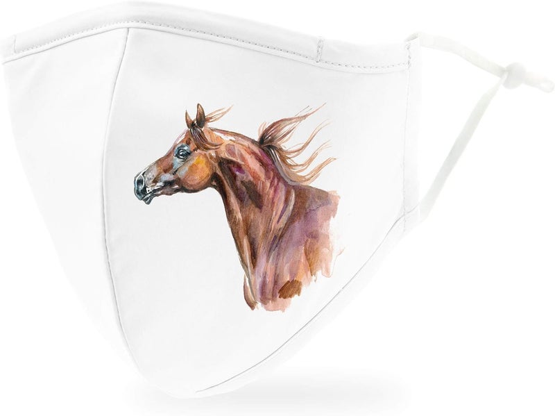 WeddingStar 3-Ply Adult Washable Cloth Face Mask Reusable and Adjustable with Filter Pocket - Horse - Image 1