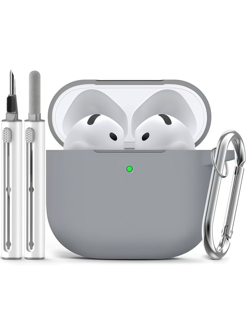 Soft Silicone Protective Case Cover for AirPods 4 with Cleaner Kit and Keychain(Grey) - Image 1