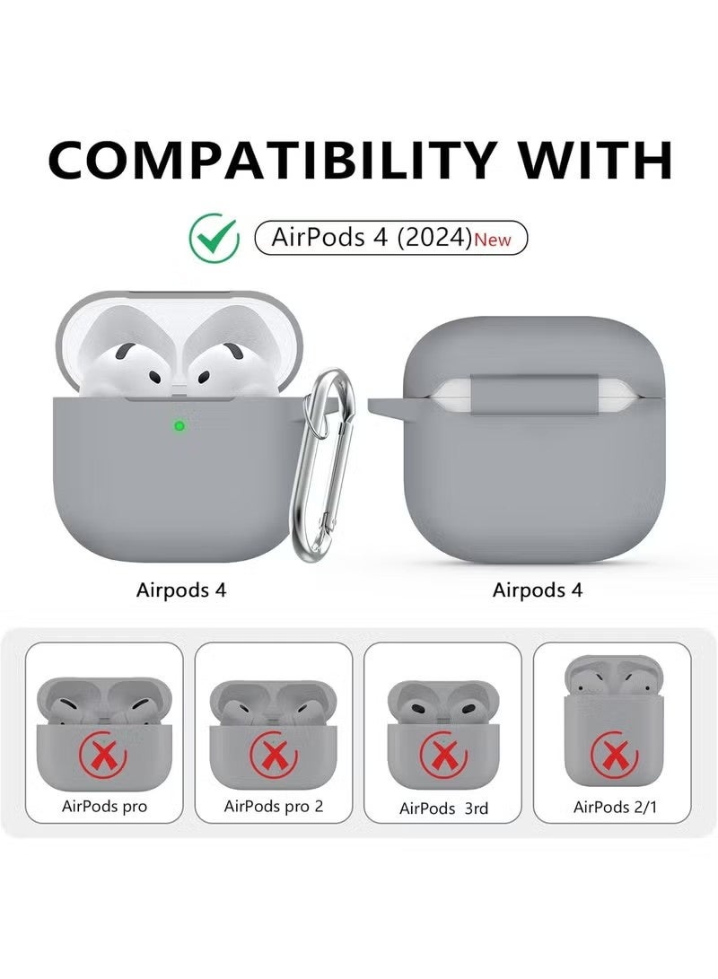 Soft Silicone Protective Case Cover for AirPods 4 with Cleaner Kit and Keychain(Grey) - Image 2