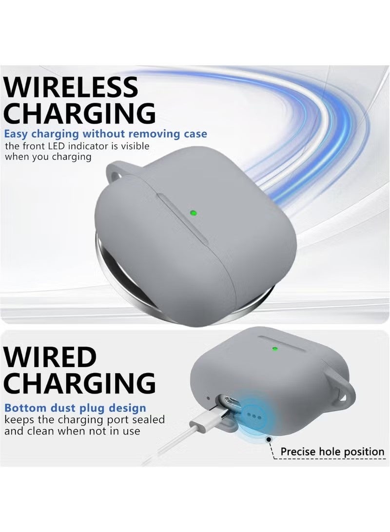 Soft Silicone Protective Case Cover for AirPods 4 with Cleaner Kit and Keychain(Grey) - Image 5