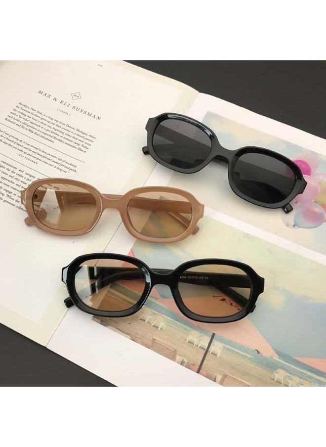 Generic - New Fashion Vintage Sunglasses Woman Brand Designer Oval Mirror Sun Glasses Female Black Frame Eyewear UV400 Gafas De Sol-Lenses Color:A-Frame Color:As shown in the figu - Image 1