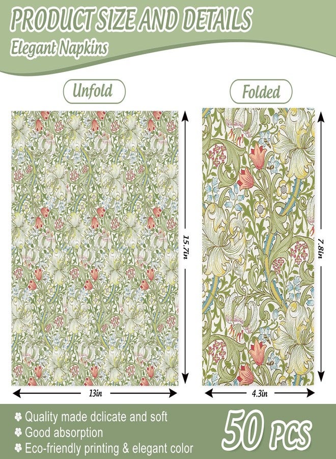 JarThenaAMCS 50 Pcs Greenery Floral Guest Napkins Vintage William Morris Disposable Napkins Retro Botanical Dinner Hand Paper Napkins for Bathroom Wedding Party Table Supplies - Image 2