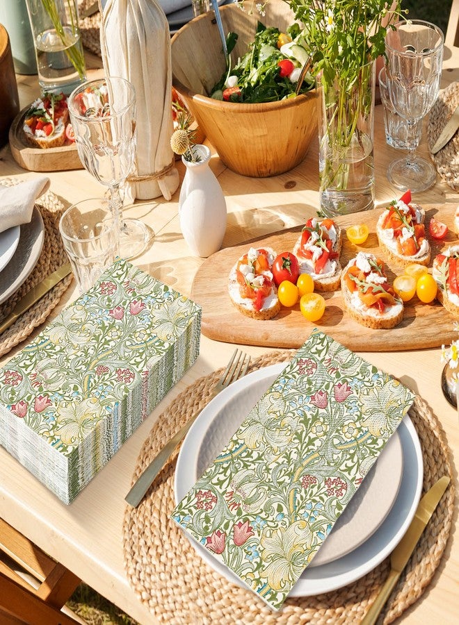JarThenaAMCS 50 Pcs Greenery Floral Guest Napkins Vintage William Morris Disposable Napkins Retro Botanical Dinner Hand Paper Napkins for Bathroom Wedding Party Table Supplies - Image 5