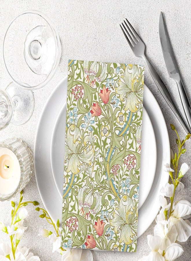 JarThenaAMCS 50 Pcs Greenery Floral Guest Napkins Vintage William Morris Disposable Napkins Retro Botanical Dinner Hand Paper Napkins for Bathroom Wedding Party Table Supplies - Image 3