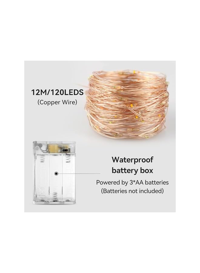 The Bros Battery Fairy Lights Christmas String Light, 2 Pack 12M/120LEDS Copper Wire Lights for Diwali Christmas Decoration Bedroom Indoor Birthday Wedding Party Tree Wall (Warm White)  - Image 3