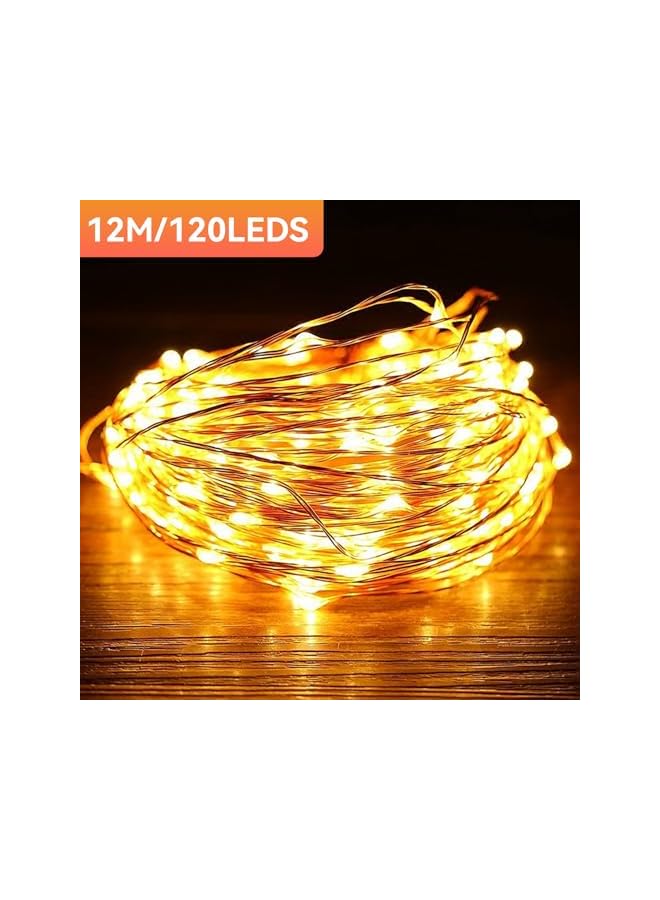 The Bros Battery Fairy Lights Christmas String Light, 2 Pack 12M/120LEDS Copper Wire Lights for Diwali Christmas Decoration Bedroom Indoor Birthday Wedding Party Tree Wall (Warm White)  - Image 4