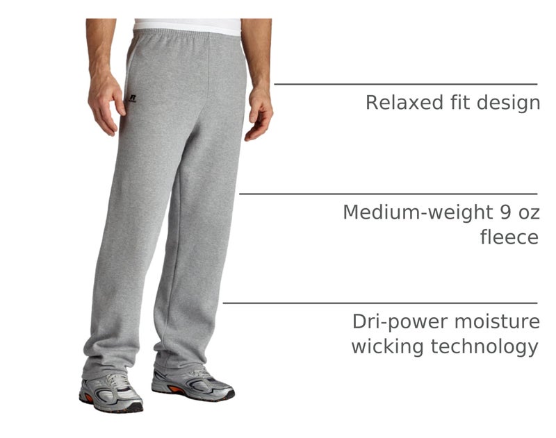 Russell Athletic Men's Dr-Power Fleece Open Bottom Pocket Pant, Oxford, Large , grey - Image 3