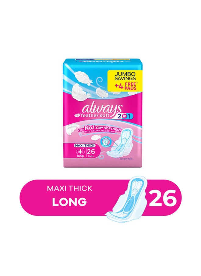Always - Feather Soft 2in1, Maxi Thick Long Sanitary Pads With Wings - Image 1