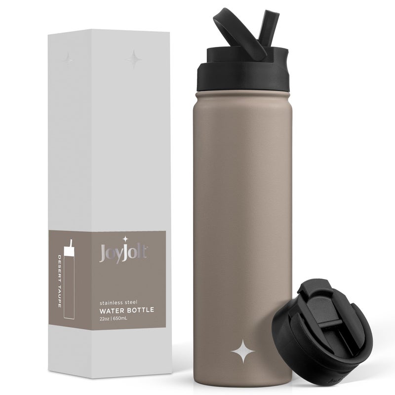 JoyJolt Triple Insulated Water Bottle with Straw Lid AND Flip Lid 22oz Water Bottle 12 Hour HotCold Vacuum Insulated Stainless Steel Water Bottle BPAFree Leakproof Water Bottles Thermos Bottle