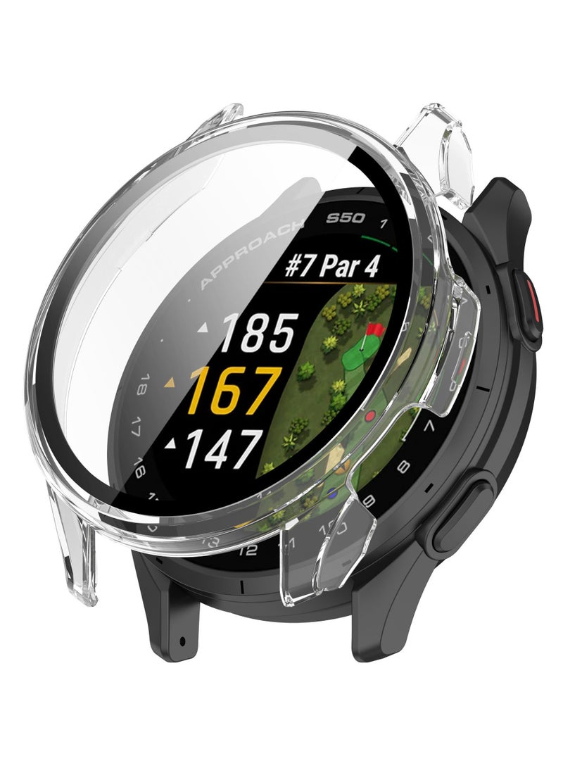 Case for Garmin Approach S50 Smart Watch Protective Cover Built-in 9H Tempered Glass Film Hard PC Easy to Install Screen Protector Compatible with Approach S50 (Clear) - Image 1