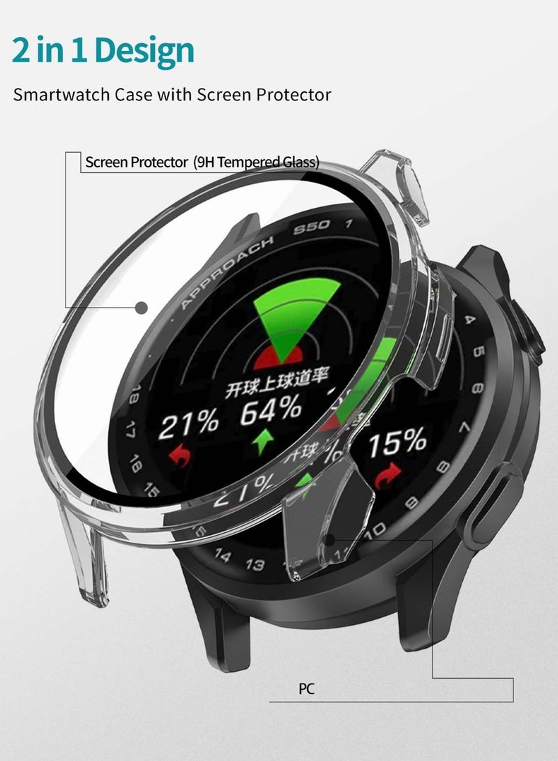 Case for Garmin Approach S50 Smart Watch Protective Cover Built-in 9H Tempered Glass Film Hard PC Easy to Install Screen Protector Compatible with Approach S50 (Clear) - Image 2