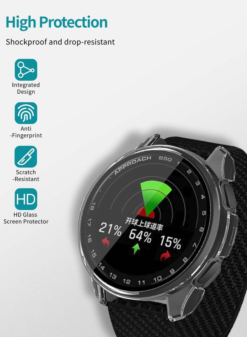 Case for Garmin Approach S50 Smart Watch Protective Cover Built-in 9H Tempered Glass Film Hard PC Easy to Install Screen Protector Compatible with Approach S50 (Clear) - Image 3