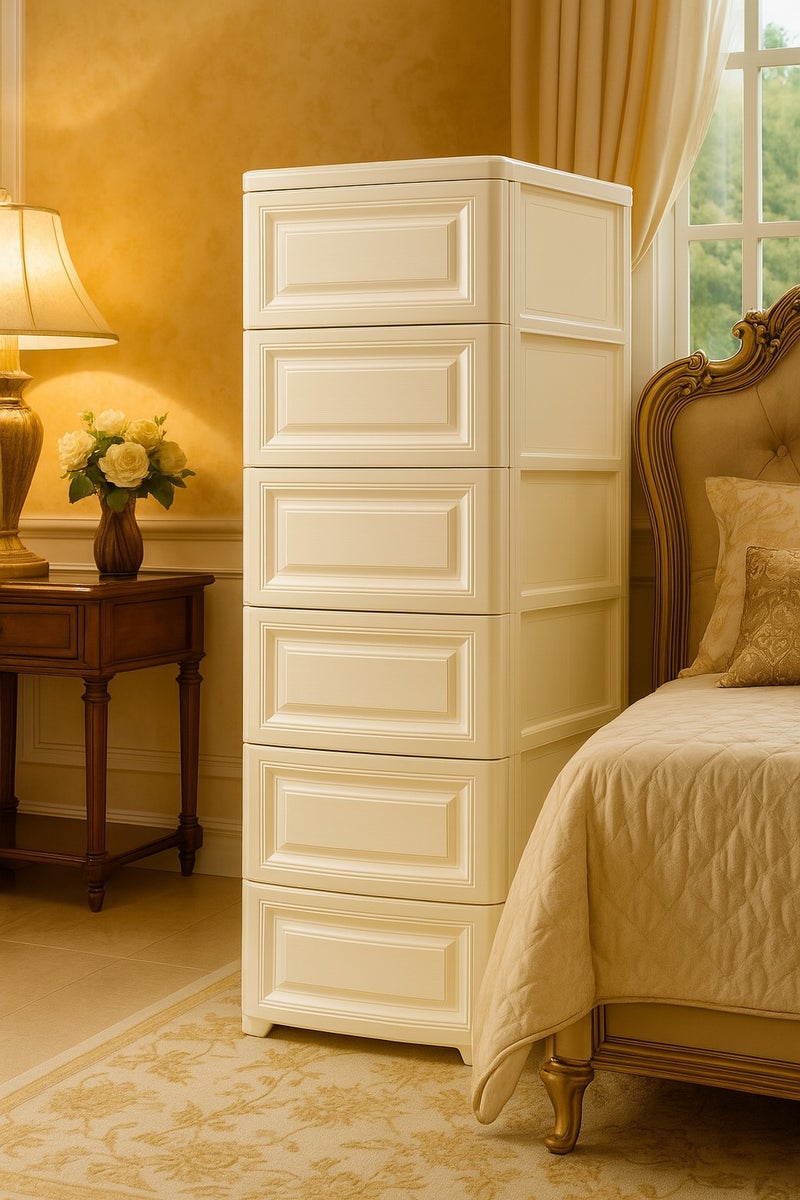 المفرج وحدة أدراج تخزين 6 رفوف بلاستيك بمقاس 42×34×124 سم لتنظيم أنيق وعملي - Image 5