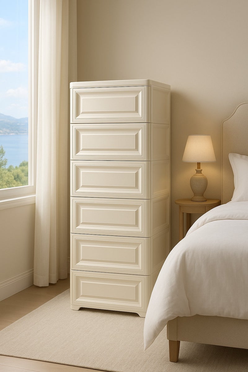 المفرج وحدة أدراج تخزين 6 رفوف بلاستيك بمقاس 42×34×124 سم لتنظيم أنيق وعملي - Image 1