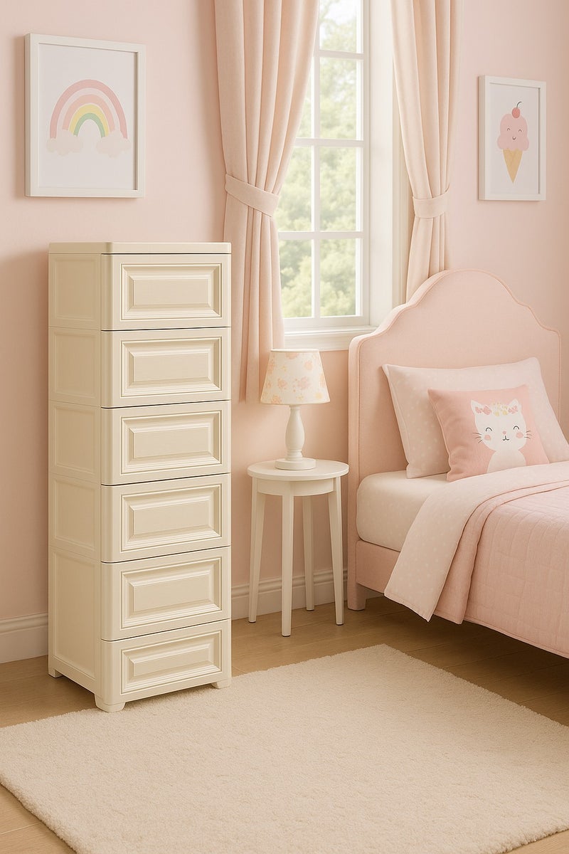 المفرج وحدة أدراج تخزين 6 رفوف بلاستيك بمقاس 42×34×124 سم لتنظيم أنيق وعملي - Image 4