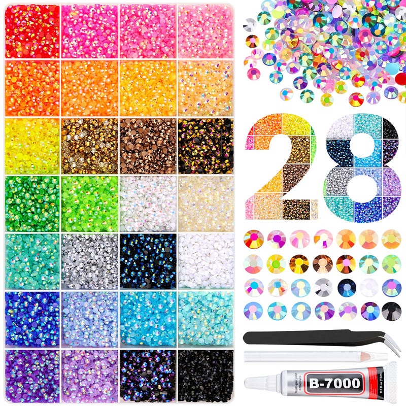 TINKRSTUFF 34000Pcs Resin Rhinestones with Tweezers for Crafting, Mixed-Color 3mm Bedazzling Crystal with 1Pcs 10ml B7000 Jewelry Glue for DIY Crafts Clothing Tumblers Shoes Fabric Nail Art - Image 1