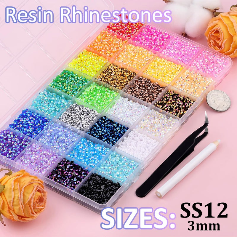 TINKRSTUFF 34000Pcs Resin Rhinestones with Tweezers for Crafting, Mixed-Color 3mm Bedazzling Crystal with 1Pcs 10ml B7000 Jewelry Glue for DIY Crafts Clothing Tumblers Shoes Fabric Nail Art - Image 2
