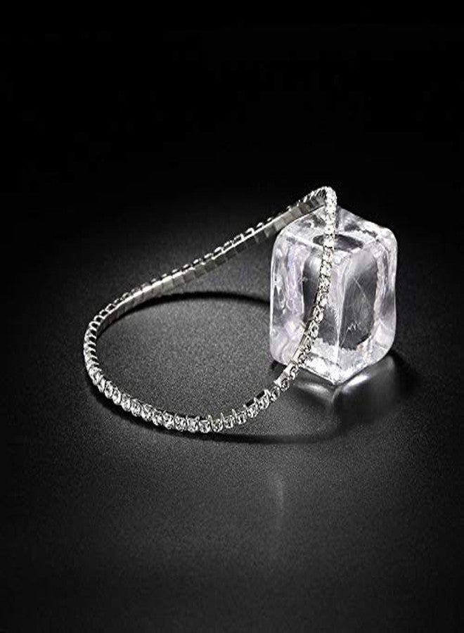 Suyi Crystal Ankle Bracelet for Women Diamond Tennis Stretch Anklets Elastic Foot Chain 3Pcs Silver - Image 5