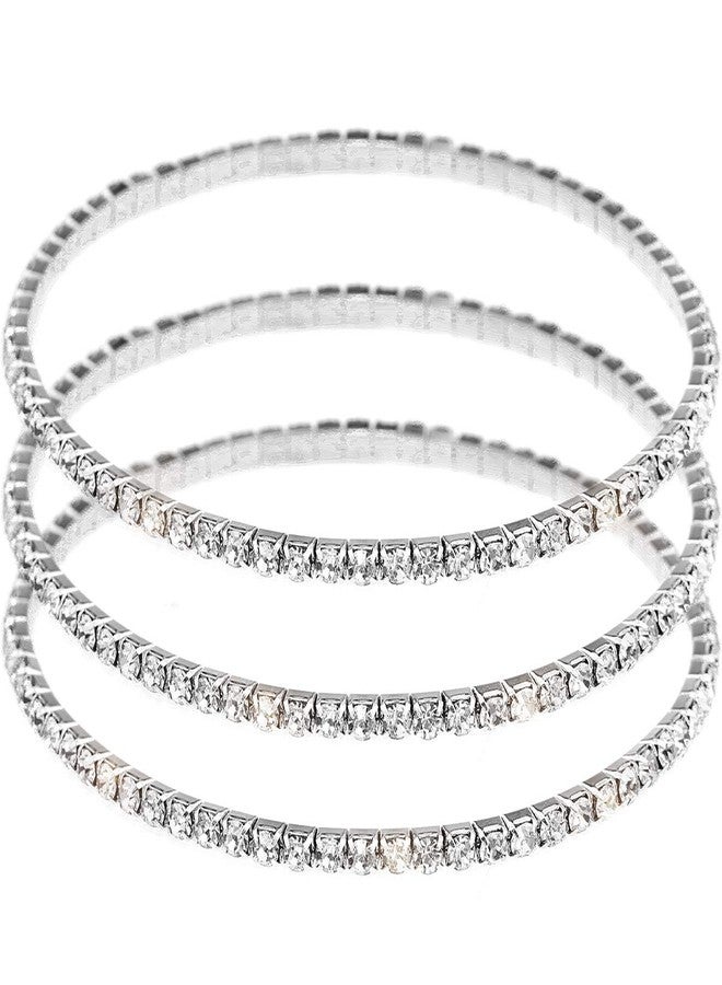 Suyi Crystal Ankle Bracelet for Women Diamond Tennis Stretch Anklets Elastic Foot Chain 3Pcs Silver - Image 1