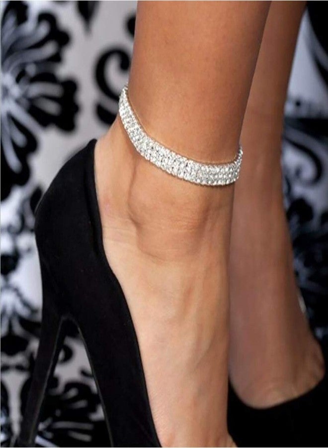 Suyi Crystal Ankle Bracelet for Women Diamond Tennis Stretch Anklets Elastic Foot Chain 3Pcs Silver - Image 3