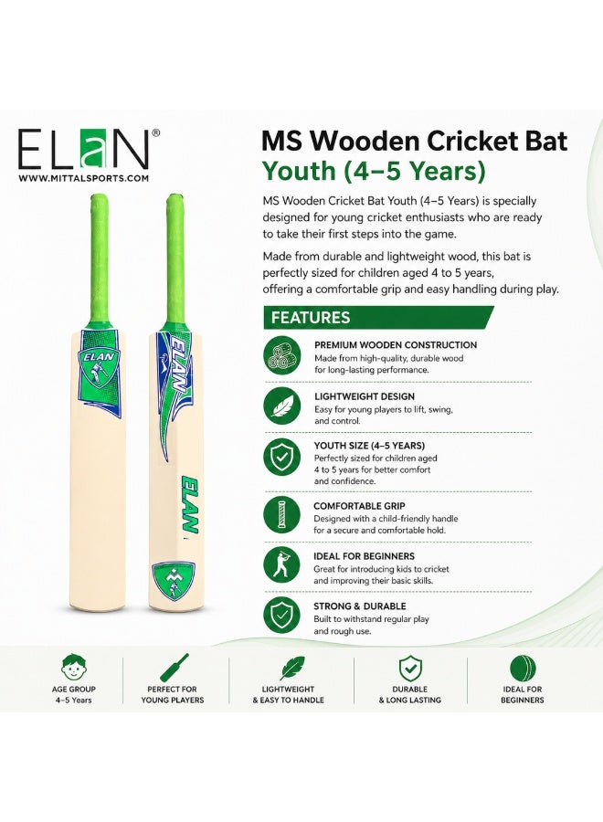 Elan Hyper Wooden Cricket Bat Harrow Size – Soft Ball Cricket Bat Green, Lightweight Youth Bat with Durable Wood Blade and Comfort Grip for Training and Match Play for Soft Balls - Image 4