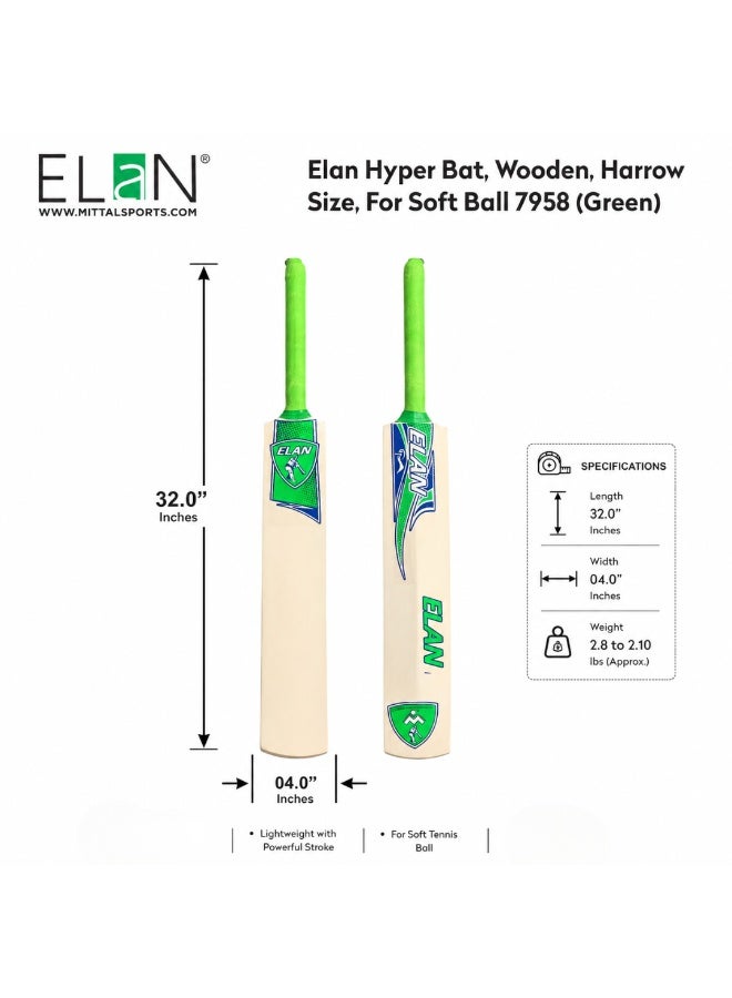 Elan Hyper Wooden Cricket Bat Harrow Size – Soft Ball Cricket Bat Green, Lightweight Youth Bat with Durable Wood Blade and Comfort Grip for Training and Match Play for Soft Balls - Image 3